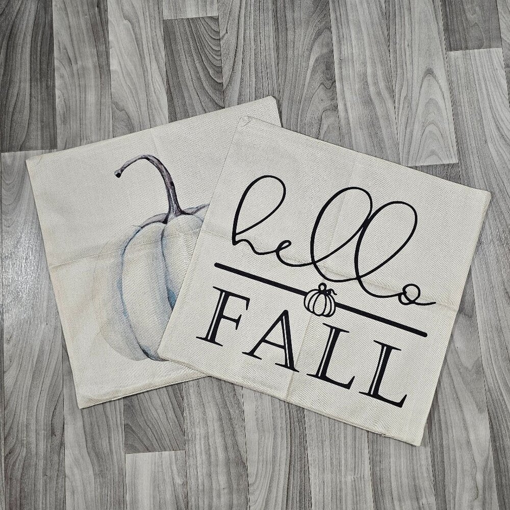 Hello Fall and Pumpkin Canva Pillow Cover Set